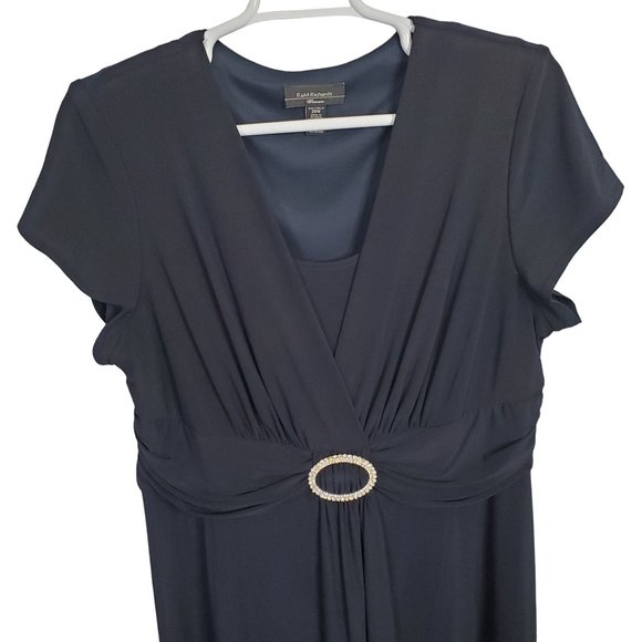 R&M Richards Size 20W Dress Pullover Stretch Fluid Jersey Midi Crystal Navy - Picture 4 of 11